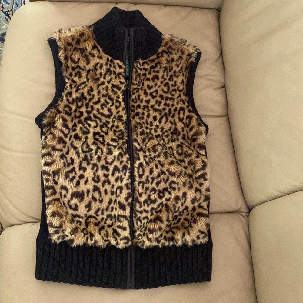 Ralph Lauren Faux Leopard/knit vest XS